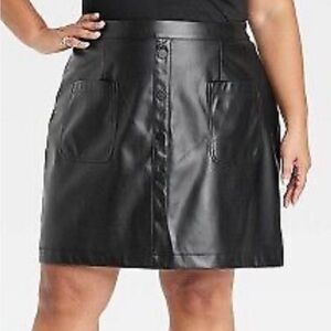 Ava & Viv Black Faux Leather Mini A-Line Skirt Size 1X NWT